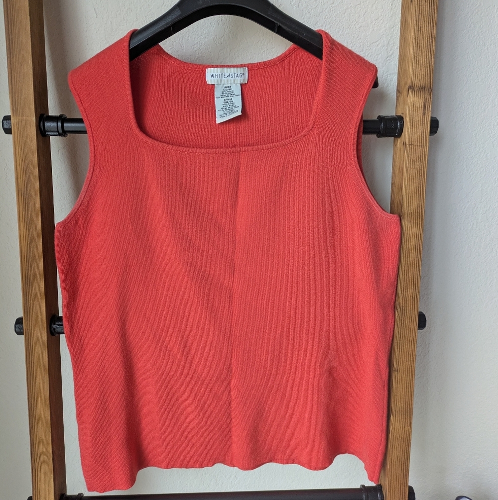 White Stag Women's Red Knit Tank Top With Square Neckline - Size L